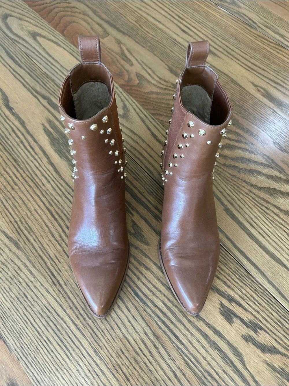 MICHAEL Michael Kors Brown Leather Studded Ankle Boots, size 6.5
